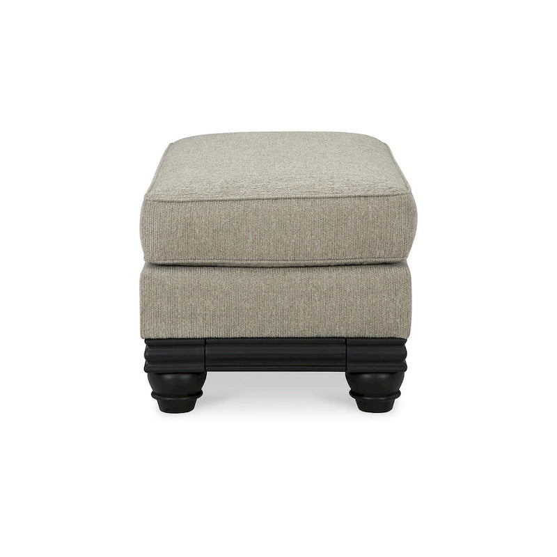 Modern Gray Chunky Fabric Ottoman with Matte Black Wood Trim