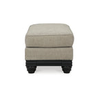 Modern Gray Chunky Fabric Ottoman with Matte Black Wood Trim