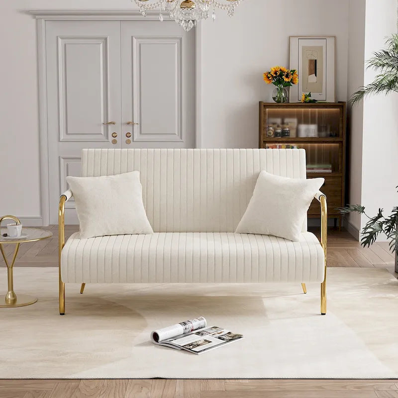 Upholstered Velvet Loveseat with Tufted Back, Gold Legs & 2 Pillows