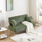 Upholstered Velvet Loveseat with Tufted Back, Gold Legs & 2 Pillows