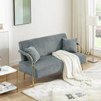 Upholstered Velvet Loveseat with Tufted Back, Gold Legs & 2 Pillows