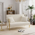 Upholstered Velvet Loveseat with Tufted Back, Gold Legs & 2 Pillows