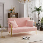 Upholstered Velvet Loveseat with Tufted Back, Gold Legs & 2 Pillows