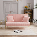 Upholstered Velvet Loveseat with Tufted Back, Gold Legs & 2 Pillows