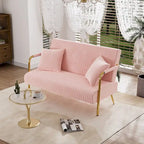 Upholstered Velvet Loveseat with Tufted Back, Gold Legs & 2 Pillows
