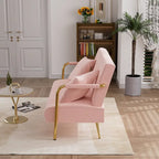 Upholstered Velvet Loveseat with Tufted Back, Gold Legs & 2 Pillows