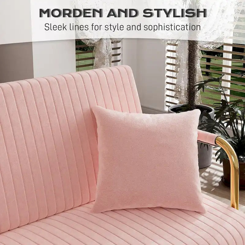 Upholstered Velvet Loveseat with Tufted Back, Gold Legs & 2 Pillows