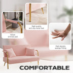 Upholstered Velvet Loveseat with Tufted Back, Gold Legs & 2 Pillows