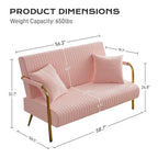 Upholstered Velvet Loveseat with Tufted Back, Gold Legs & 2 Pillows