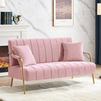 Upholstered Velvet Loveseat with Tufted Back, Gold Legs & 2 Pillows