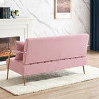 Upholstered Velvet Loveseat with Tufted Back, Gold Legs & 2 Pillows