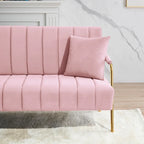 Upholstered Velvet Loveseat with Tufted Back, Gold Legs & 2 Pillows