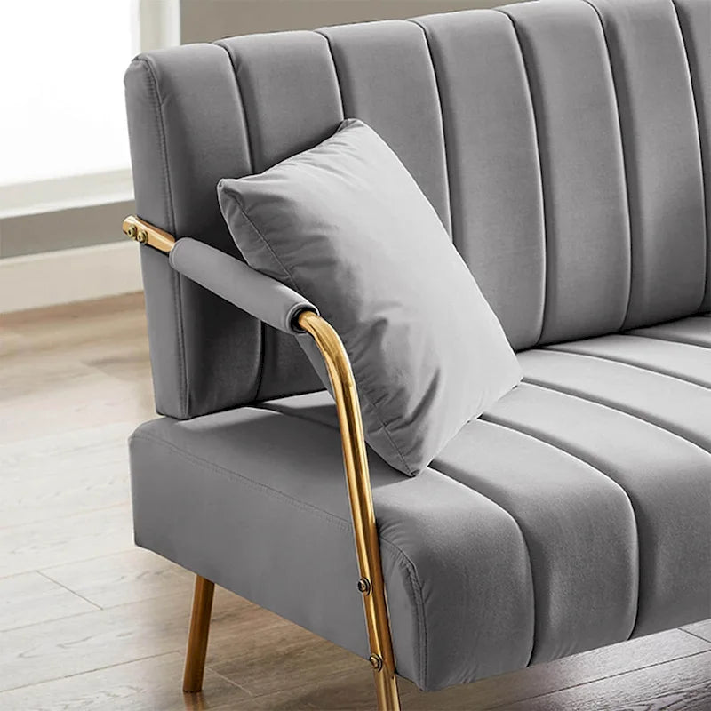 Upholstered Velvet Loveseat with Tufted Back, Gold Legs & 2 Pillows
