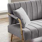 Upholstered Velvet Loveseat with Tufted Back, Gold Legs & 2 Pillows