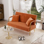 Upholstered Velvet Loveseat with Tufted Back, Gold Legs & 2 Pillows