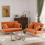 Upholstered Velvet Loveseat with Tufted Back, Gold Legs & 2 Pillows