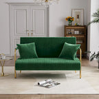 Upholstered Velvet Loveseat with Tufted Back, Gold Legs & 2 Pillows