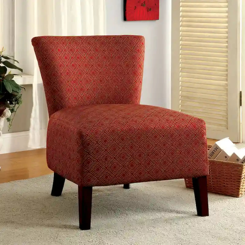 Contemporary Fabric Accent Chair with Ikat Pattern & Espresso Wood Legs