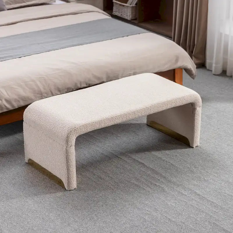 Modern New Boucle Fabric Loveseat Ottoman Footstool Bedroom Bench Shoe Bench With Gold Metal Legs