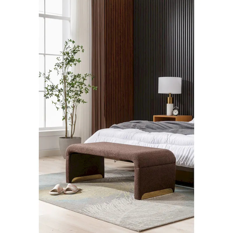 Modern New Boucle Fabric Loveseat Ottoman Footstool Bedroom Bench Shoe Bench With Gold Metal Legs