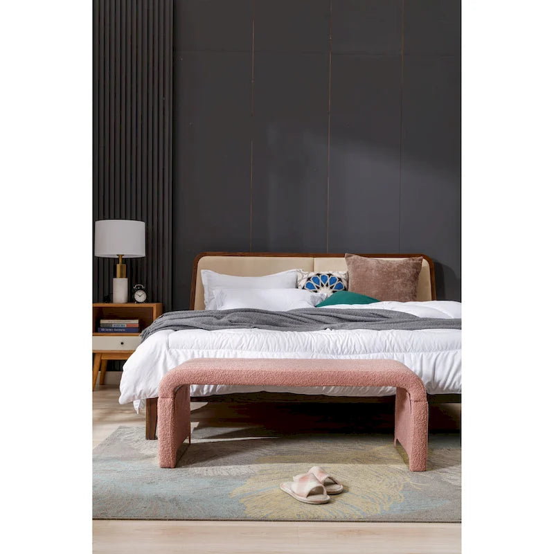 Modern New Boucle Fabric Loveseat Ottoman Footstool Bedroom Bench Shoe Bench With Gold Metal Legs