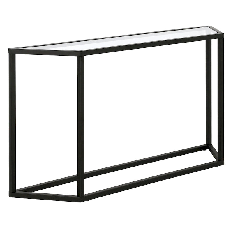 55" Modern Steel Console Table with Tempered Glass Top
