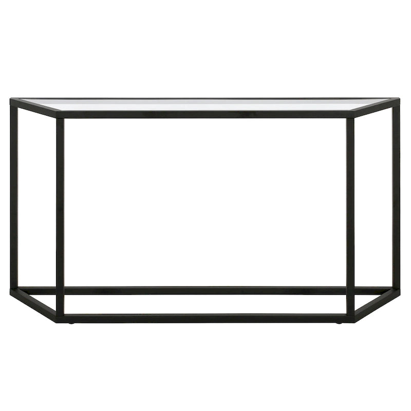 55" Modern Steel Console Table with Tempered Glass Top