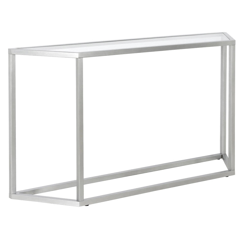 55" Modern Steel Console Table with Tempered Glass Top