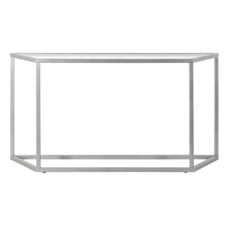 55" Modern Steel Console Table with Tempered Glass Top