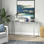 55" Modern Steel Console Table with Tempered Glass Top