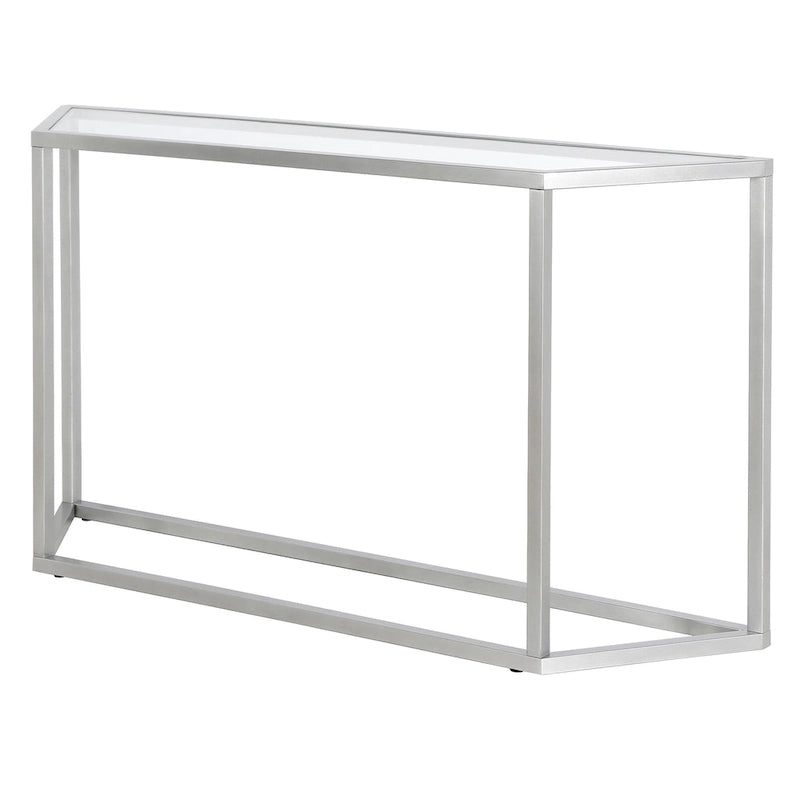 55" Modern Steel Console Table with Tempered Glass Top