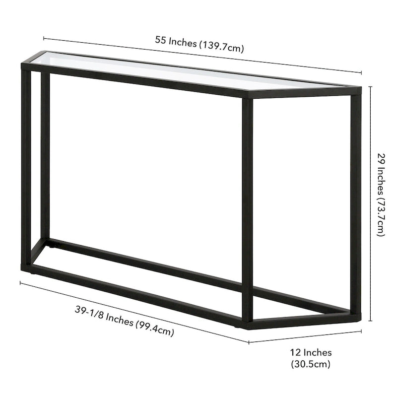 55" Modern Steel Console Table with Tempered Glass Top