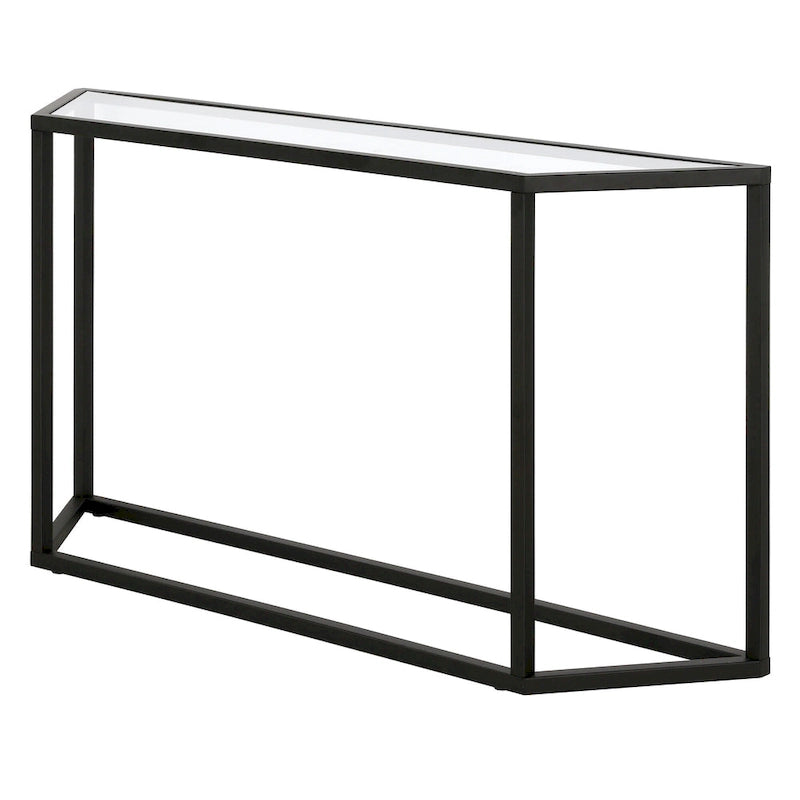 55" Modern Steel Console Table with Tempered Glass Top
