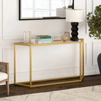 55" Modern Steel Console Table with Tempered Glass Top