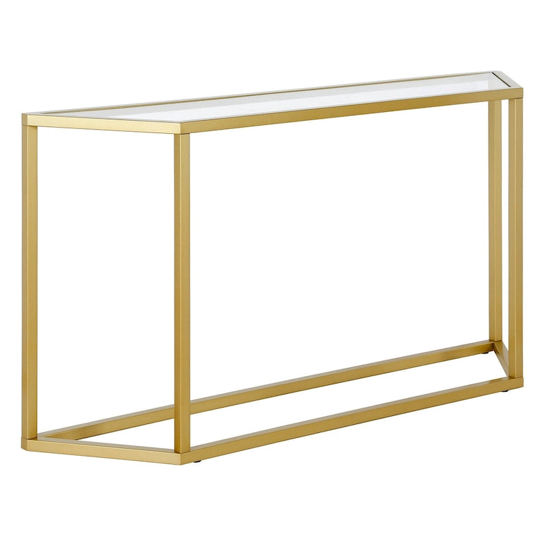 55" Modern Steel Console Table with Tempered Glass Top