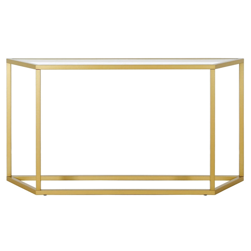 55" Modern Steel Console Table with Tempered Glass Top