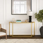 55" Modern Steel Console Table with Tempered Glass Top