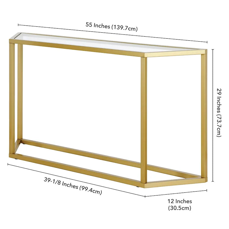 55" Modern Steel Console Table with Tempered Glass Top