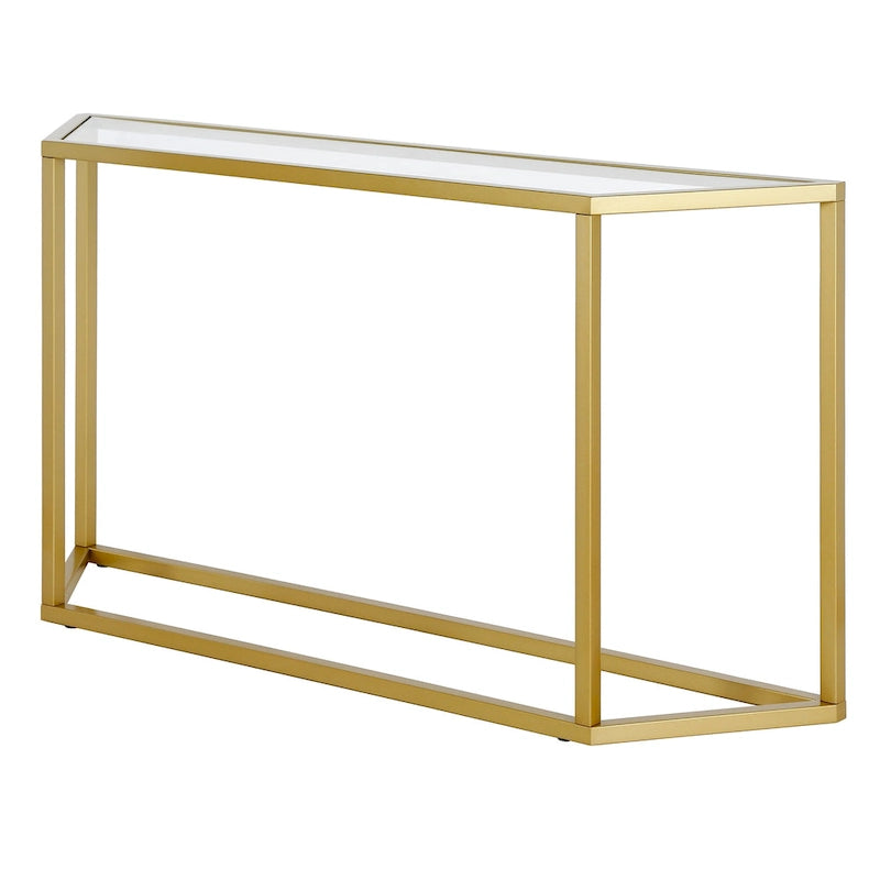 55" Modern Steel Console Table with Tempered Glass Top