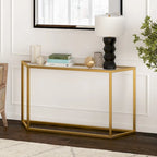 55" Modern Steel Console Table with Tempered Glass Top