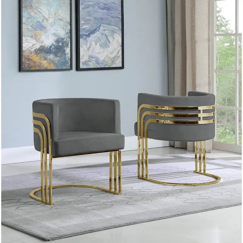 Velvet Barrel Accent Chair with Gold Base – Round Glam Style
