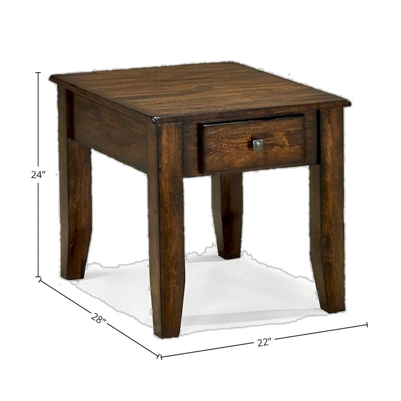 22" Solid Mango Wood End Table with Drawer – Hand-Distressed Brushed Raisin Finish