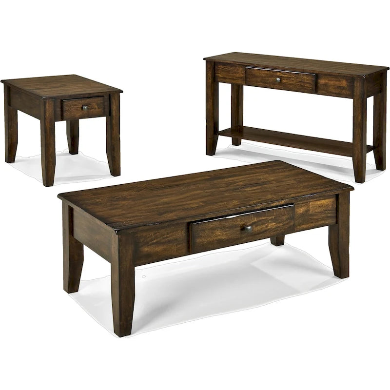 22" Solid Mango Wood End Table with Drawer – Hand-Distressed Brushed Raisin Finish