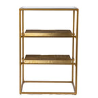 3-Tier Glass Top Accent Side Table with Handcrafted Brass Shelves