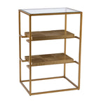 3-Tier Glass Top Accent Side Table with Handcrafted Brass Shelves
