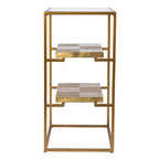 3-Tier Glass Top Accent Side Table with Handcrafted Brass Shelves