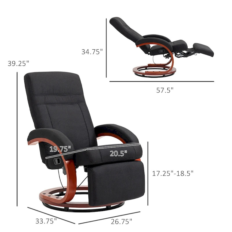Manual Recliner Chair with 135° Recline, 360° Swivel & Adjustable Footrest