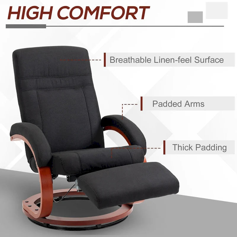 Manual Recliner Chair with 135° Recline, 360° Swivel & Adjustable Footrest