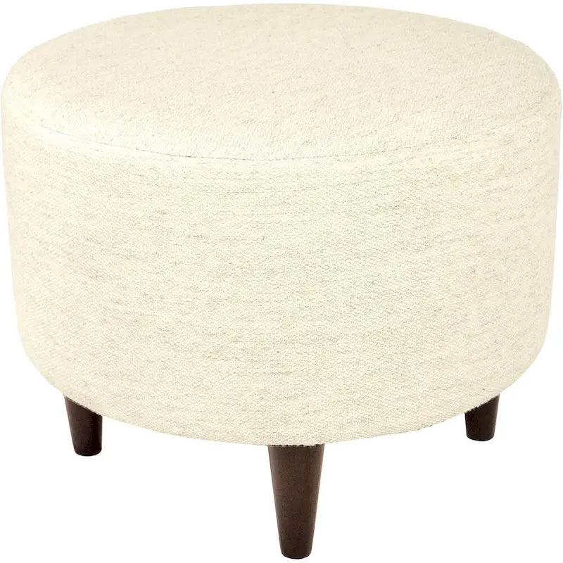 Round Upholstered Ottoman with Patterned Fabric & Espresso Wood Legs - 22" Dia