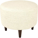 Round Upholstered Ottoman with Patterned Fabric & Espresso Wood Legs - 22" Dia